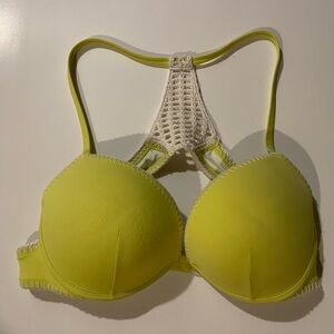 Victoria's Secret Yellow Bikini Top with White Crochet